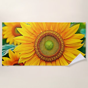 Serviette De Plage Design de sérénité du terrain de tournesol doré