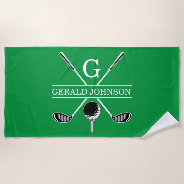 Serviette De Plage Design élégant de monogramme de golf (Devant)