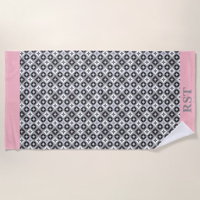 Serviette De Plage Design gris et blanc (Devant)