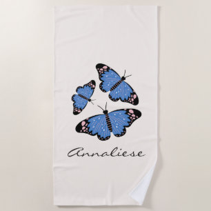 Serviette De Plage Design moderne chic papillon bleu Personnalisé