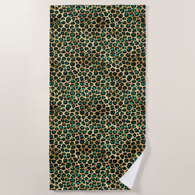 Serviette De Plage Design turquoise et Gold Leopard Series 14 (Devant)