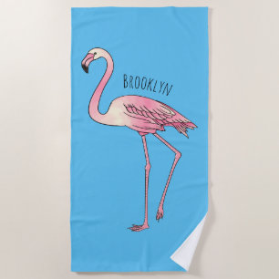 Serviette De Plage dessin animé d'oiseau Flamant rose