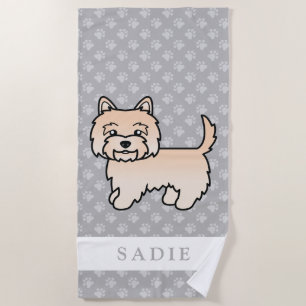 Serviette De Plage Dessin de chien Cairn Terrier à crème & nom person