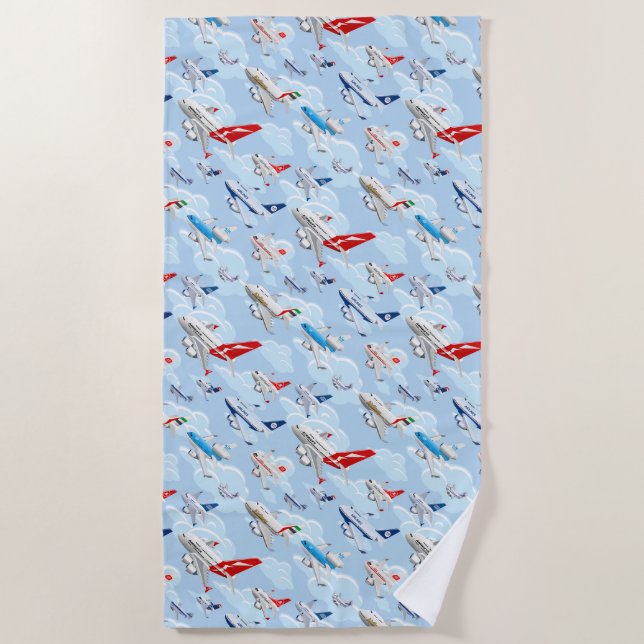 Serviette De Plage Dessin motif sans couture pour avions commerciaux (Devant)