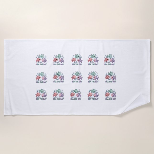 Serviette de plage d'été à motif de poissons migno (Devant)