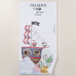 Serviette De Plage Deux La Mer Pirate Navire Mermaid 2e fête d'annive