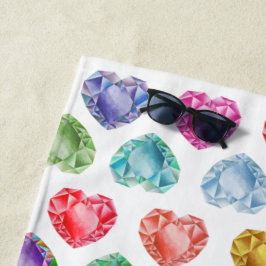 Serviette De Plage Diamond Heart Aquarelle Motif mignon Pastel Girly