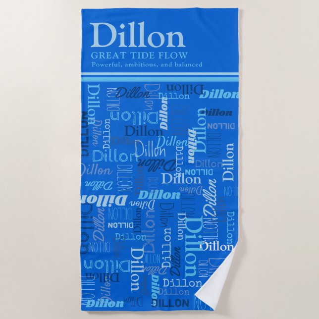 Serviette De Plage Dillon nom personnalisé signifiant nuances de bleu (Devant)