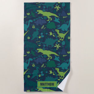 Serviette De Plage Dino Doodle Silhouettes Enfants Dinosaur