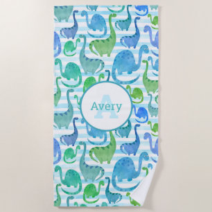 Serviette De Plage Dino Stripe Aquarelle Dinosaures Personnalisé