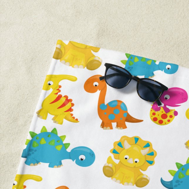 Serviette De Plage Dinosaures Mignons, Motif De Dinosaures, Baby Dino (En situation)