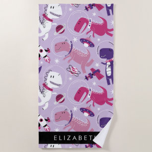 Serviette De Plage Dinosaures Spatiaux, Dinosaures Mignons, Étoiles,