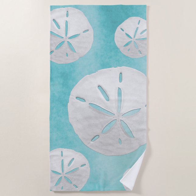 Serviette De Plage Dollar de sable tropical Turquoise Aquarelle  (Devant)