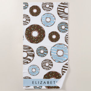 Serviette De Plage Donuts Bleus, Donuts Brown, Sprinkings, Votre Nom