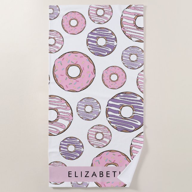Serviette De Plage Donuts Roses, Donuts Violets, Saupoudrages, Votre  (Devant)