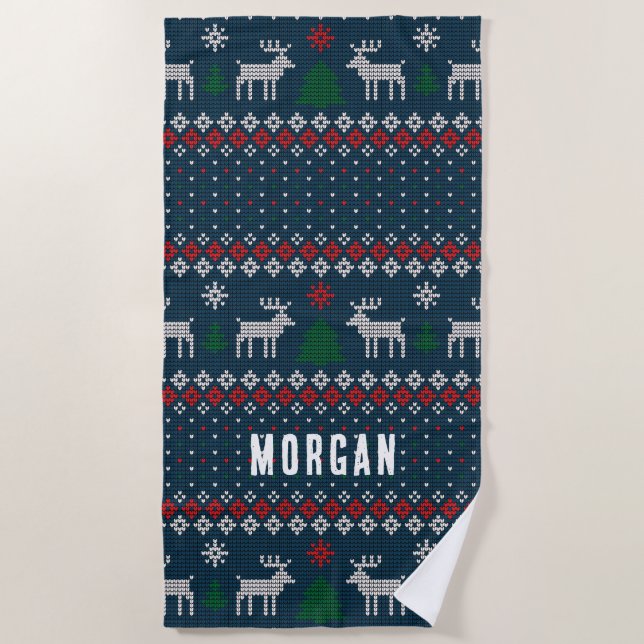 Serviette De Plage Doux moche Noël Motif tricoté personnalisé (Devant)