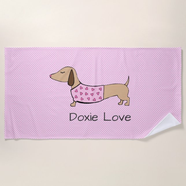 Serviette De Plage Doxie Love Pink Polka Dot Poolside Cadeau (Devant)