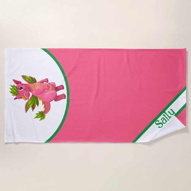 Serviette De Plage Dragon Carton rose Enfants Personnalisé (Devant)