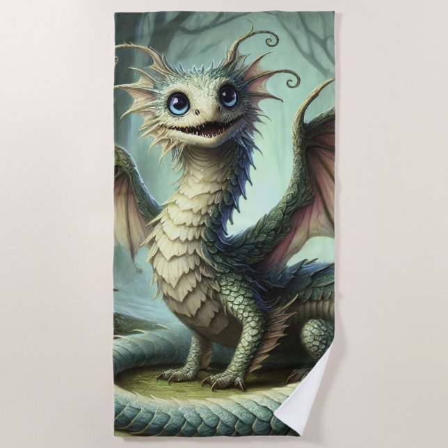 Serviette De Plage Dragon Jabberwocky Cute Imaginaire Créature Art (Devant)