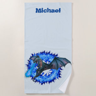 Serviette De Plage Dragon Personnalisé Respirant des Flammes Bleues