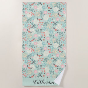 Serviette De Plage Dragonflies et Coeurs Floral