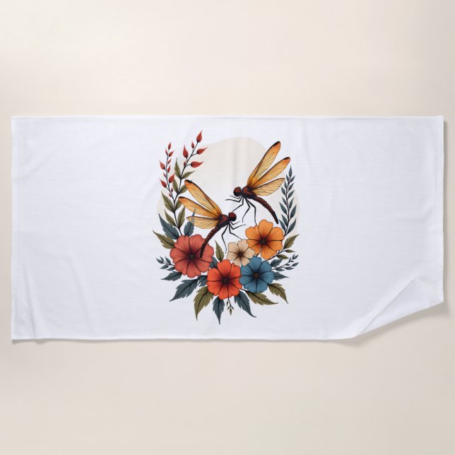 Serviette De Plage Dragonfly Floral Boho (Devant)