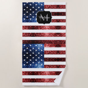 Serviette De Plage Drapeau américain rouge bleu étincelles parties sc