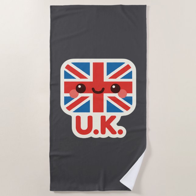 Serviette De Plage Drapeau britannique de Kawaii - Design britannique (Devant)