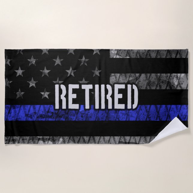 Serviette De Plage Drapeau de la police retraitée en détresse (Devant)