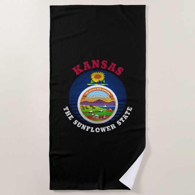 SERVIETTE DE PLAGE DRAPEAU DE L'ÉTAT DE KANSAS SUNLOWER (Devant)