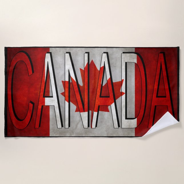 Serviette De Plage Drapeau du Canada et arêtes noires LOGO (Devant)