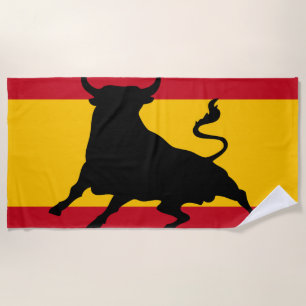 Serviette De Plage Drapeau espagnol avec taureau