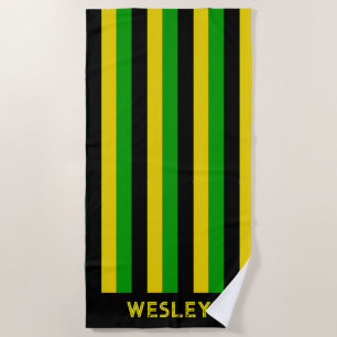 Serviette De Plage Drapeau jamaïcain coloré rayé noir jaune vert