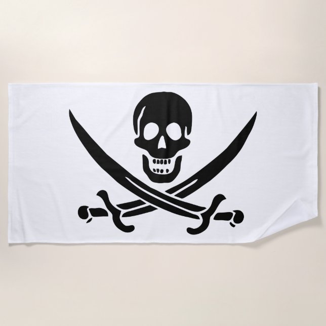 Serviette De Plage Drapeau pirate crâne épées croisées (Devant)