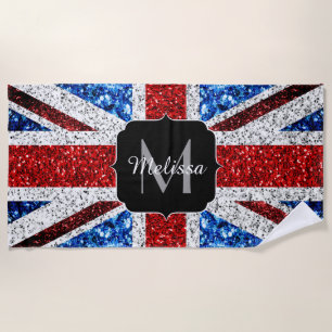 Serviette De Plage Drapeau rouge bleu blanc brillant parties scintill