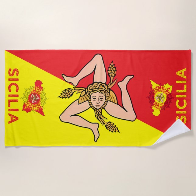 Serviette De Plage Drapeau sicilien de Sicile Trinacria (Devant)