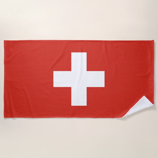 Serviette De Plage Drapeau Suisse - croix blanche (Devant)