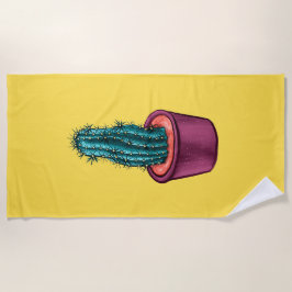 Serviette De Plage Drôle Cactus Pot Jaune Bizarre Trippé Psychédéliqu