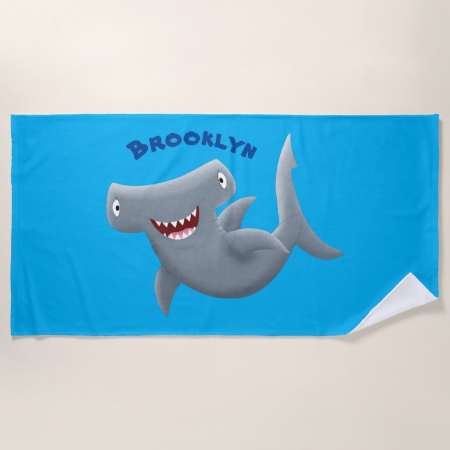 Serviette De Plage Drôle Caricature de requin Hammerhead personnalisé (Devant)