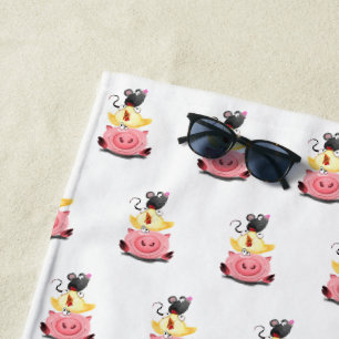 Serviette de plage drôle d'amis cochon poulet et s