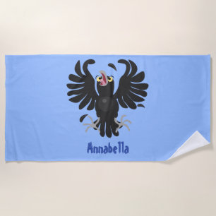 Serviette De Plage Drôle fou corbeau dessin animé de corbeau de corne
