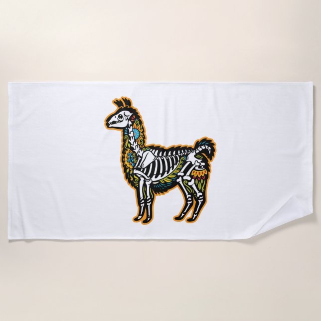 Serviette De Plage Drôle Halloween Llama Skeleton Graphisme - (Devant)