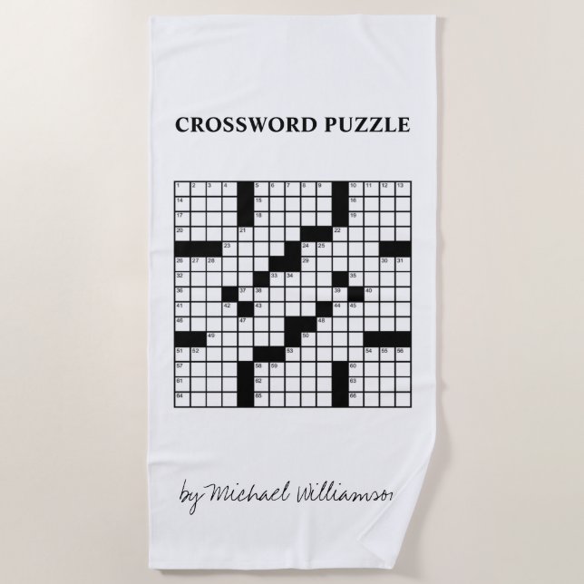 Serviette De Plage Drôle personnalisé noir blanc mot croisé puzzle (Devant)