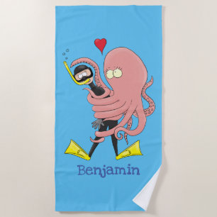 Serviette De Plage Drôle pieuvre embrasse plongeur dessin animé humou