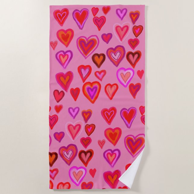 Serviette de plage du coeur rouge (Devant)
