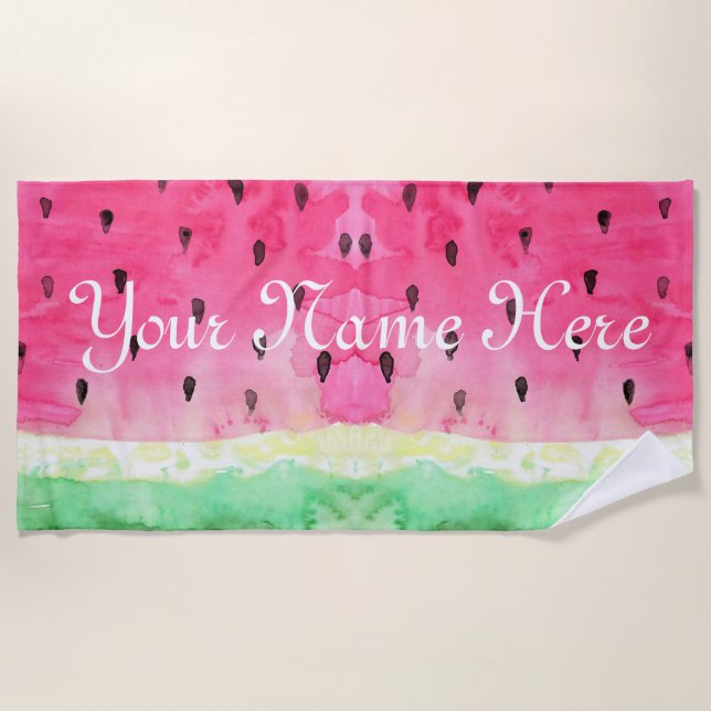Serviette De Plage Eau Couleur Eau Melon Monogramme Personnalisé (Devant)