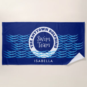 Serviette De Plage Eau Waves Swim Team Personnalisé Dark Blue