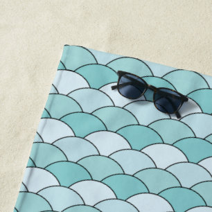 Serviette De Plage Écailés de dragon, éventails, vagues, Seigaiha, bl