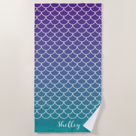 Serviette De Plage Échelle de poisson de sirène Turquoise violette