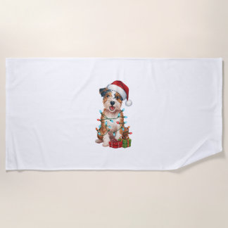 Serviette De Plage Éclairage de Noël chapeau australien Terrier Chien